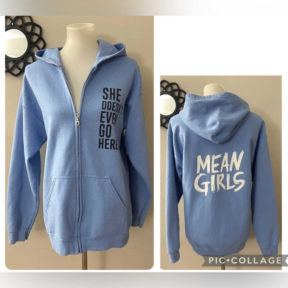 (sold) Mean Girls Graphic Zip-Up Hoodie Blue Casual Blogger Favorite School